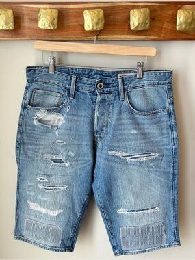 G-Star Raw Restored Distressed Light Blue Denim Shorts Moto Y2K Size 34
